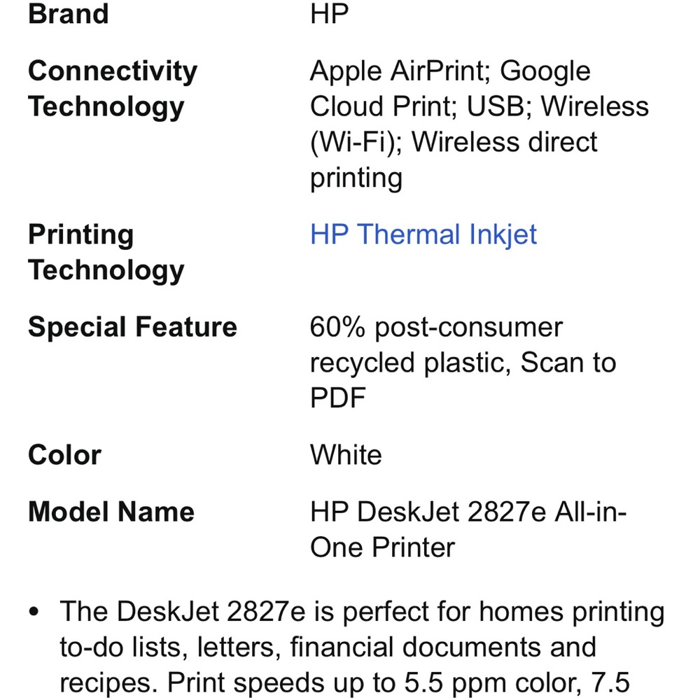 HP White DeskJet 2827e All-in-One Printer - Picture 15 of 16